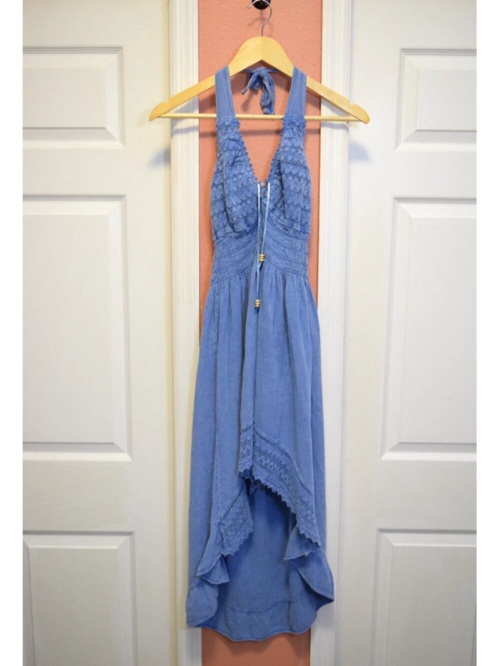 BLANCO BY NATURE MAYA HIGH LOW CROCHET DRESS IN DENIM - Picture 4 of 10